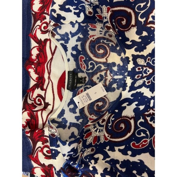 Talbots Womens Sweater Red Blue Ivory S Small Merino Wool NWT $99 - Picture 4 of 7
